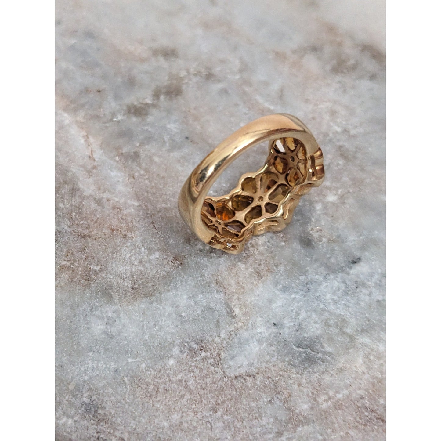 Estate 14k Yellow Gold Triple Citrine Flower Ring Size 6.5 US