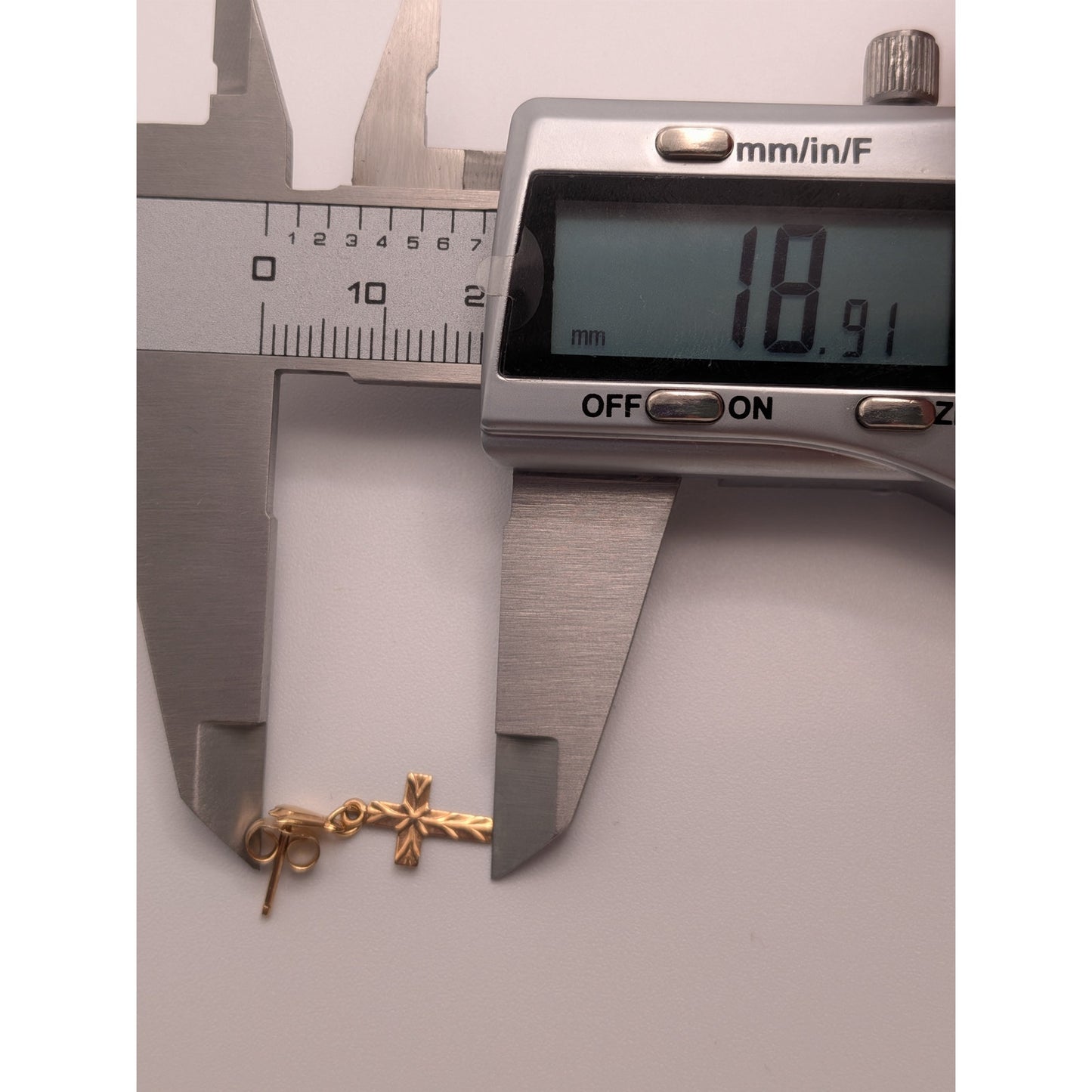 Vintage 14k Yellow Gold Dainty TINY Diamond Cut Cross Charm Earrings