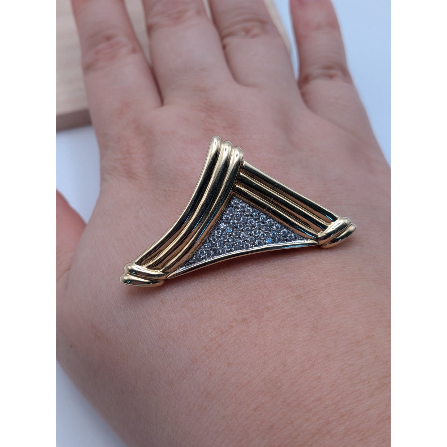 Vintage Unmarked 14k Gold Triangle Slide Pendant with Pave Diamonds
