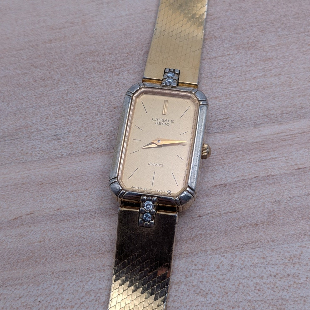Vintage Seiko Lassale Quartz Gold Tone Watch 6.5in Working