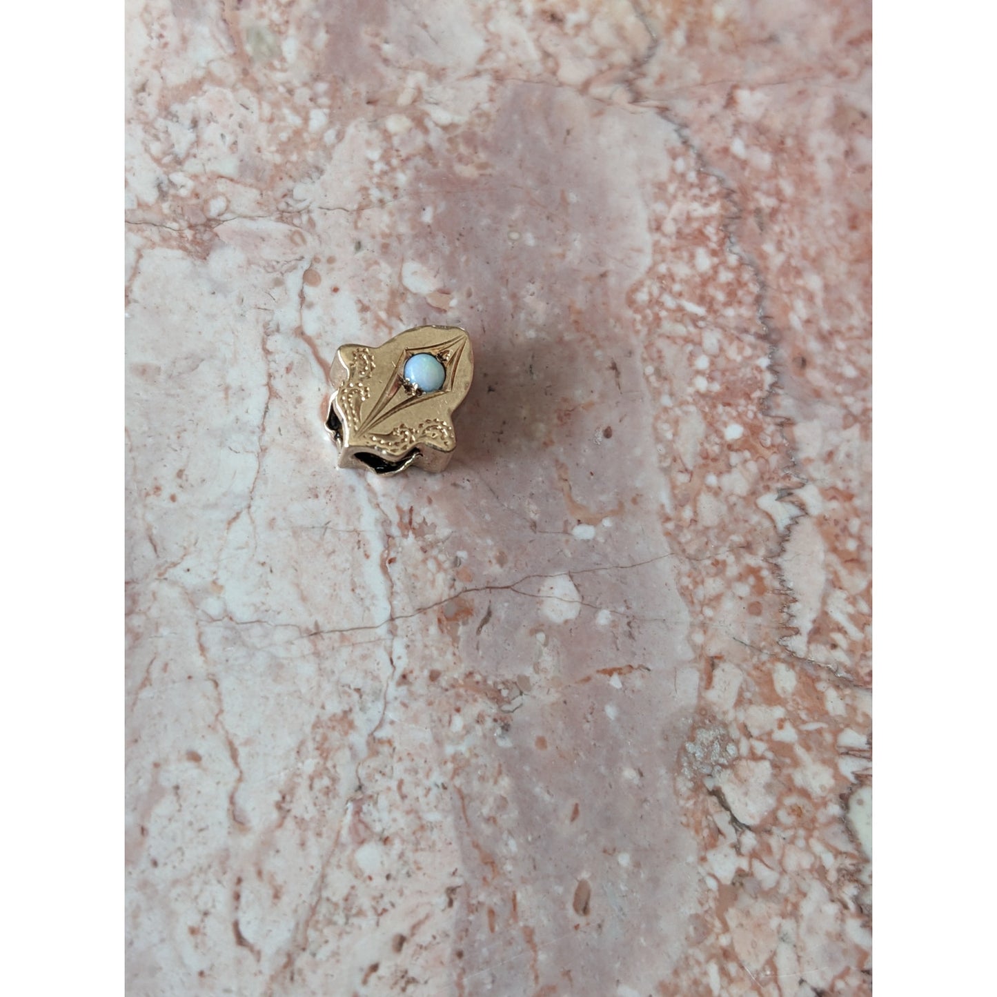 Vintage Unmarked 10k Gold Dainty Slider Charm with Faux Opal