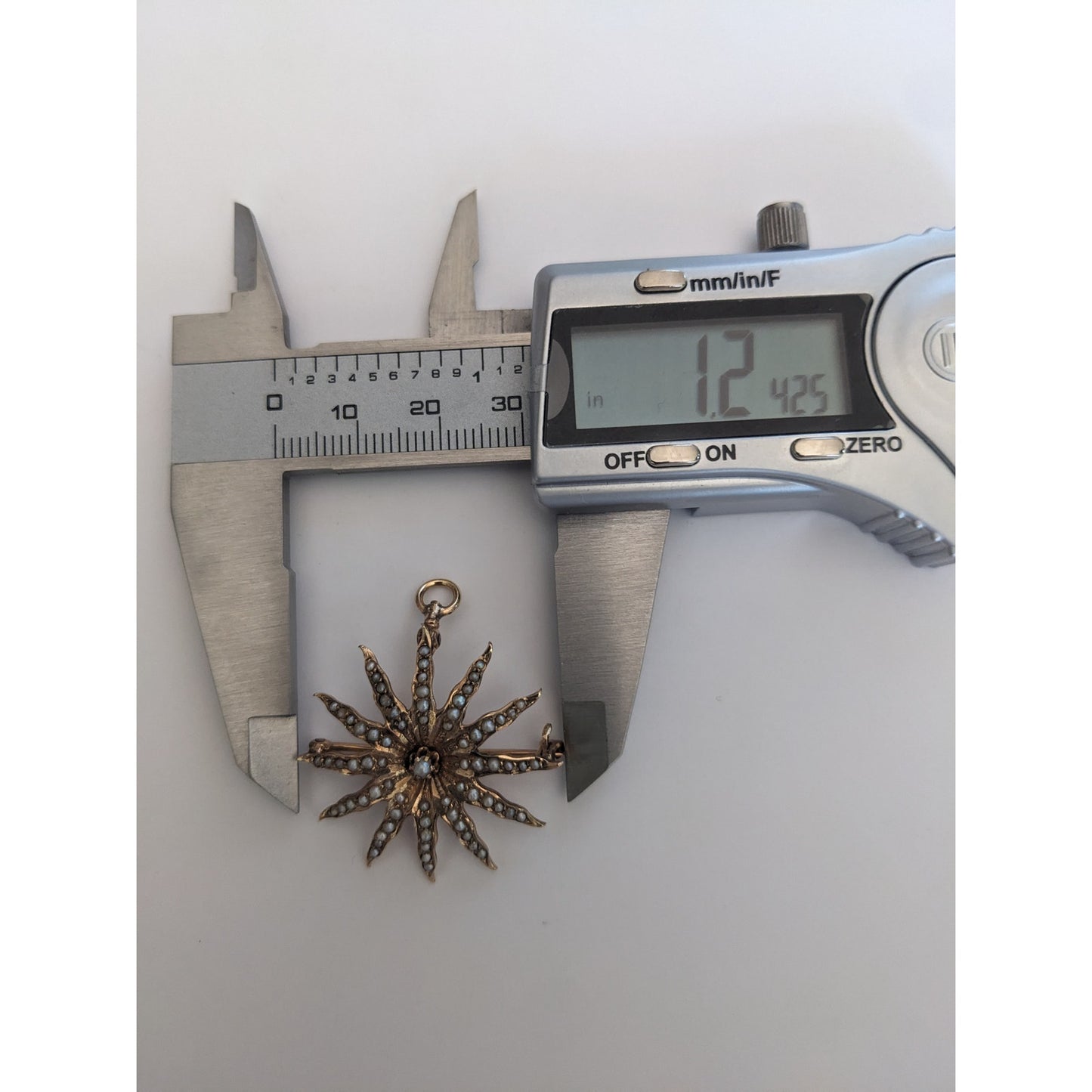Vintage 10k Gold Starburst Sun with Seed Pearls Brooch / Pendant