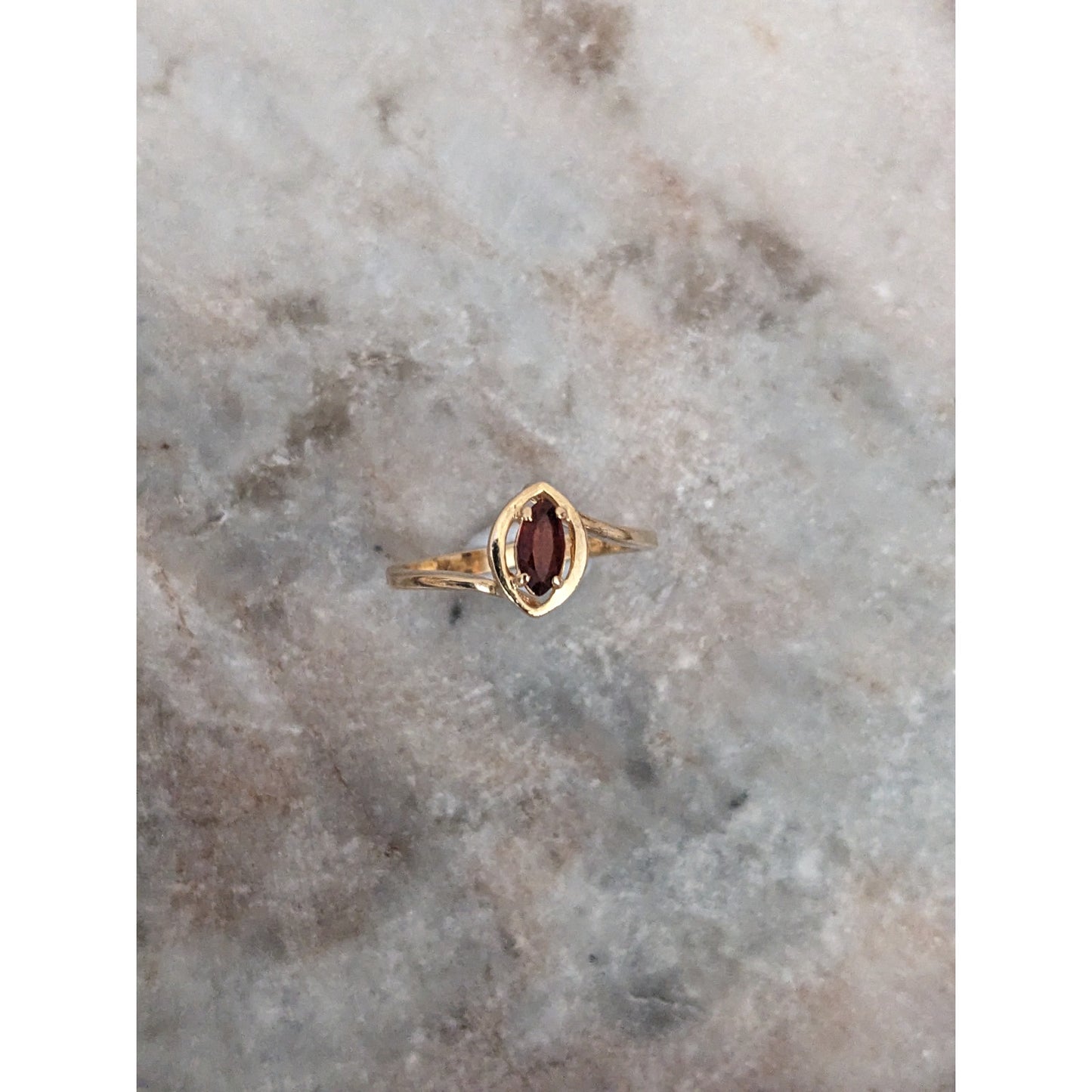 Vintage 14k Yellow Gold Ring with Marquise Red Stone Size 6.5