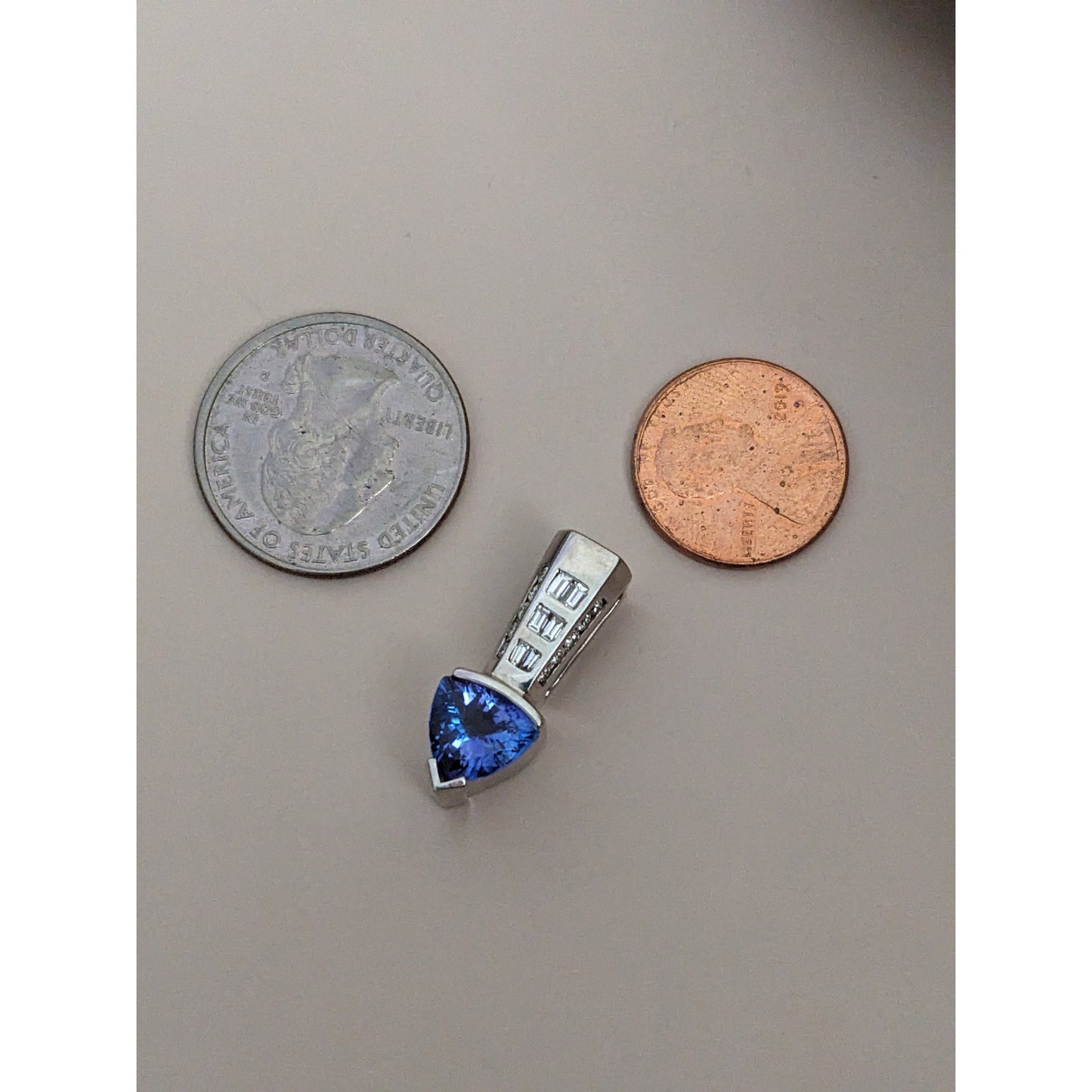 Estate 14k White Gold Tanzanite and Diamond 3D Slide Pendant