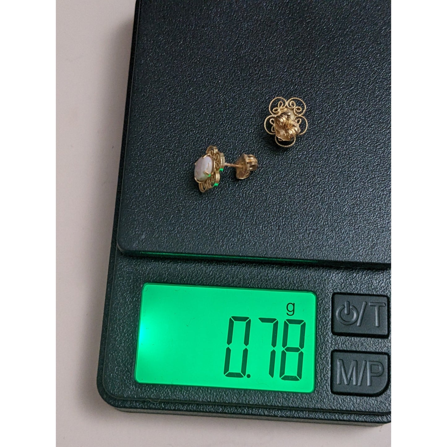 Vintage 14k Yellow Gold Dainty Flower with Opal Center Stud Earrings