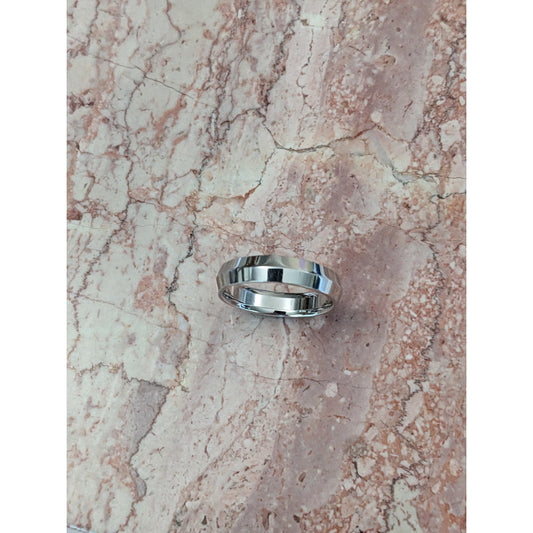 Estate 14k Solid White Gold Modern High Polish Beveled Wedding Band Ring Size 10