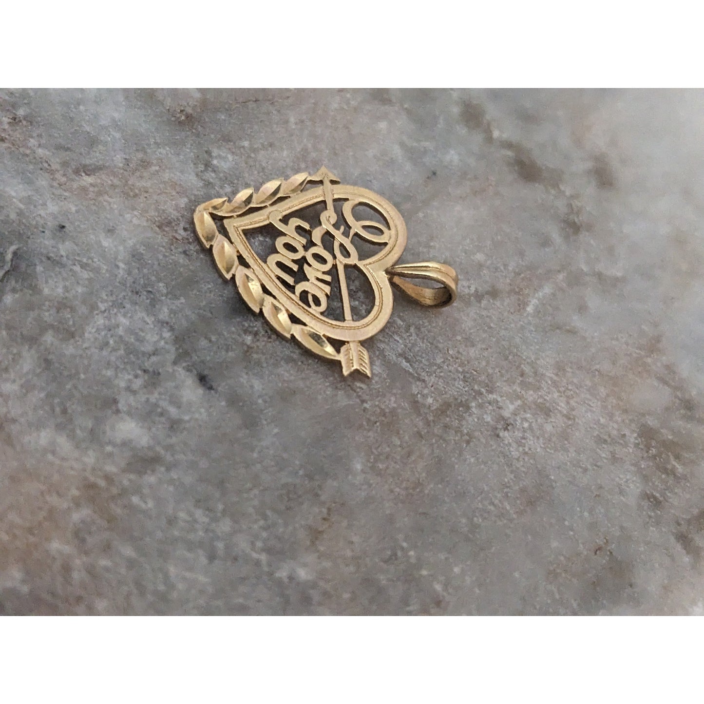Vintage 14k Yellow Gold "I Love You" Heart Carved Charm Pendant