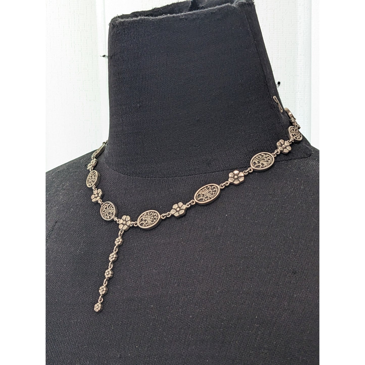 Vintage Sterling Silver 925 Lois Hill Daisy Flower Drop Necklace 16-18in