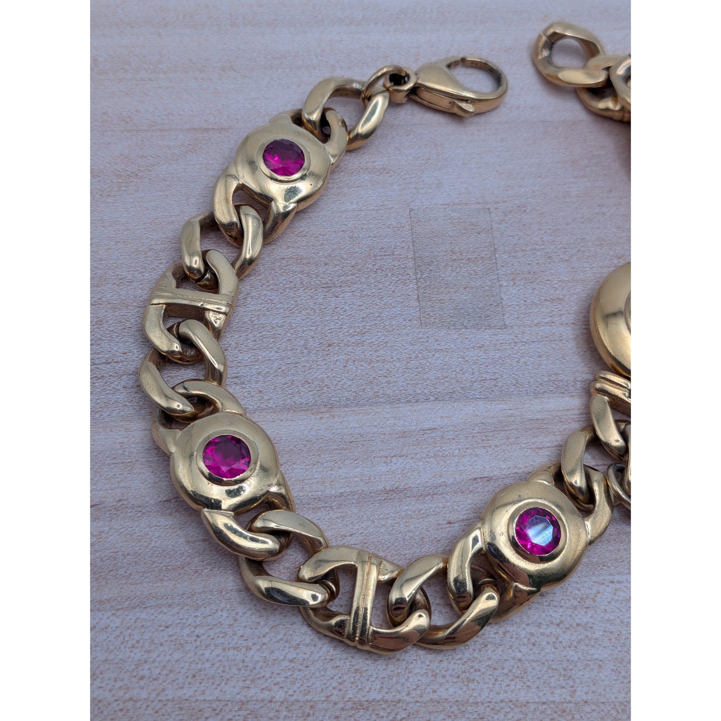 Vintage Seiko Tisse Gold Tone Cuban Link Watch with Pink Stones