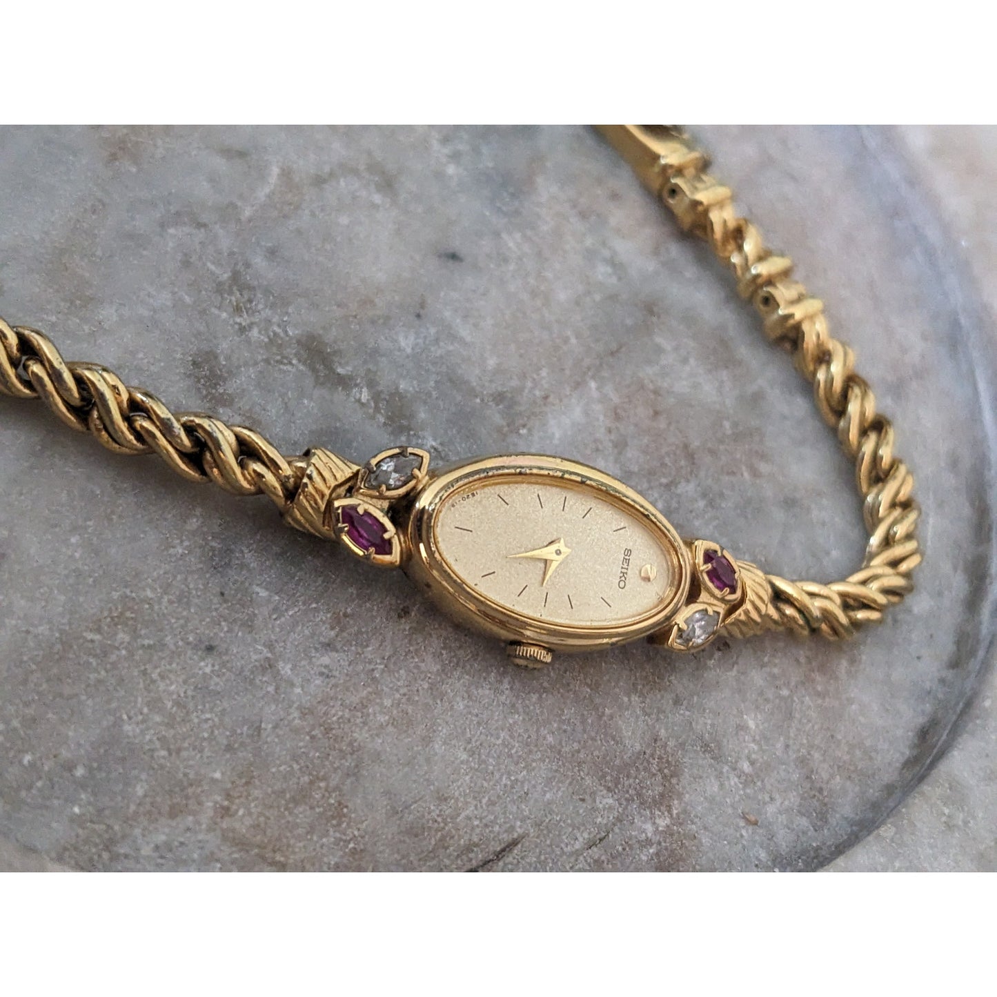 Vintage Andre Mouche Silver Tone Bangle Watch with Blue Floral Enamel Working