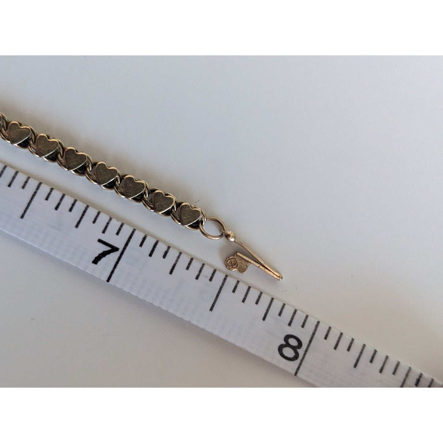 Estate 14k Yellow Gold Heart Links Chain Bracelet 7.5in