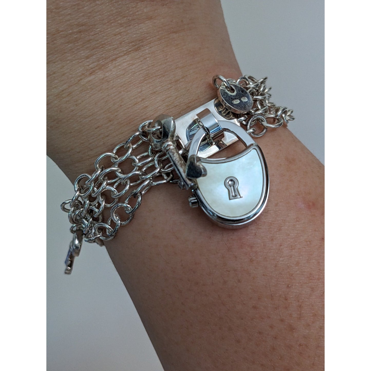 Vintage Andre Mouche Silver Tone Bangle Watch with Blue Floral Enamel Working