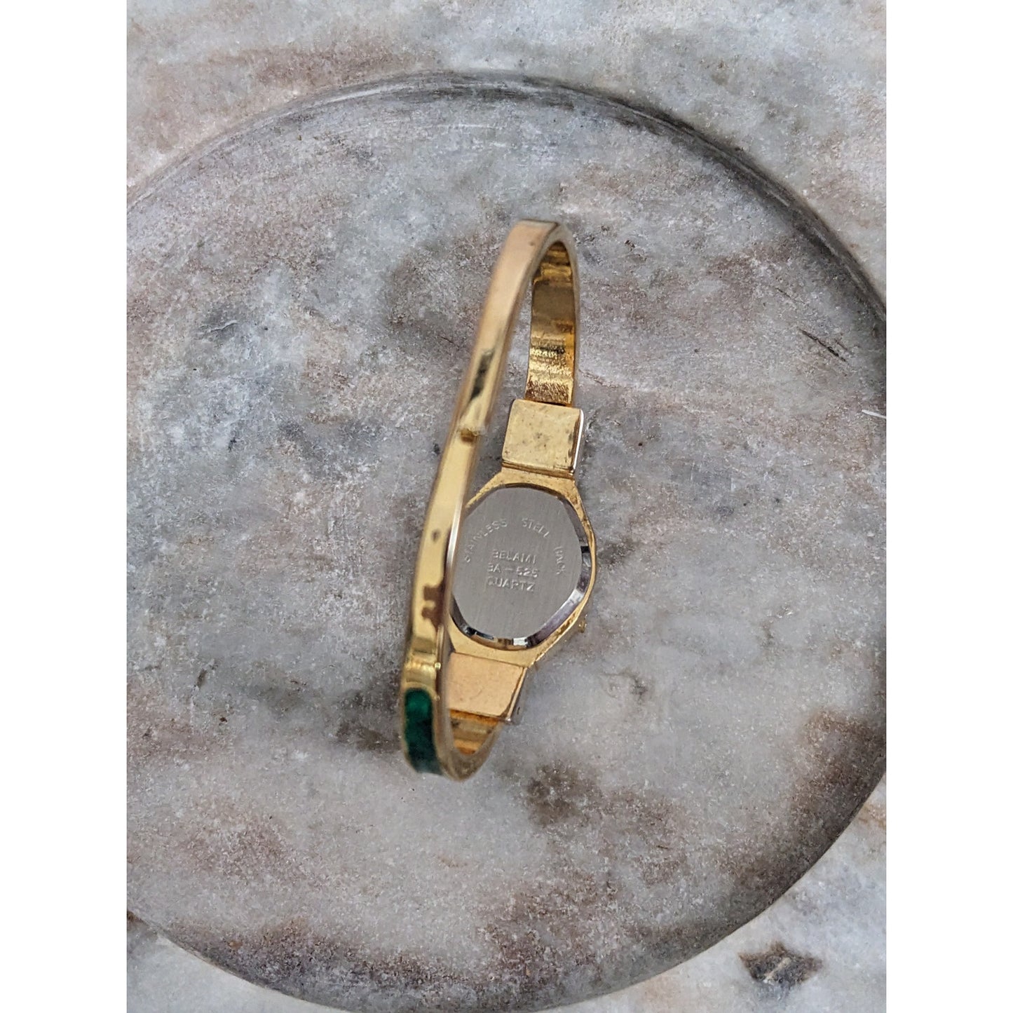 Vintage Andre Mouche Silver Tone Bangle Watch with Blue Floral Enamel Working