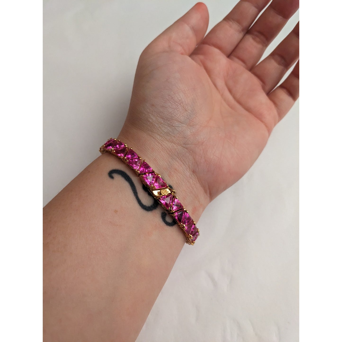 Rose Gold Plated Tennis Bracelet in 925 Pink Stones 7.5in