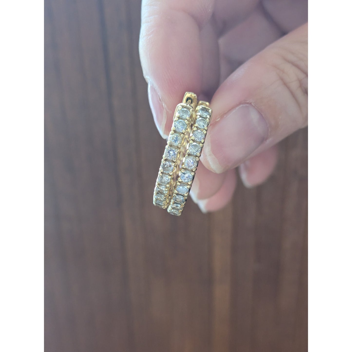 Vintage 14k Yellow Gold Huggie Hoop Earrings with Round Diamonds