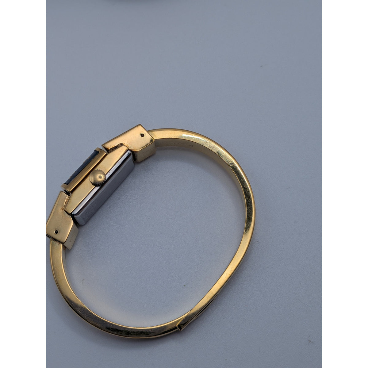 Vintage Chandler Gold Tone Peekaboo Watch Black Enamel Gold Fluer De Lis Accents