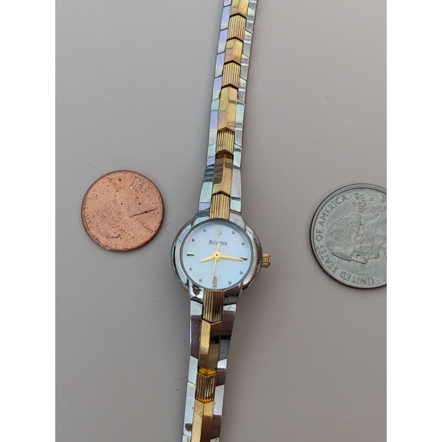 Vintage Andre Mouche Silver Tone Bangle Watch with Blue Floral Enamel Working