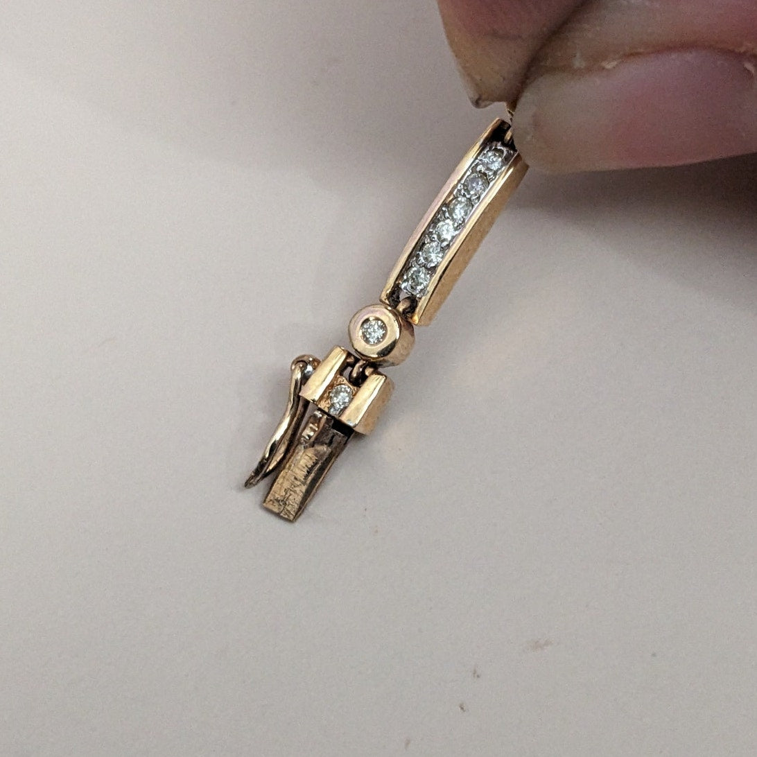 Estate 14k Yellow Gold Light Dainty Diamond Bar Link Bracelet 8 in