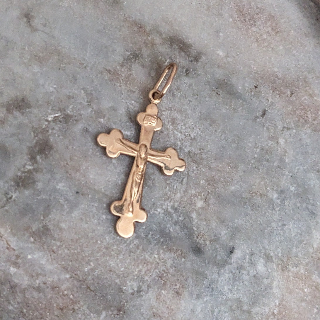 Vintage 14k Yellow Gold Ukrainian Russian Greek Orthodox Cross Pendant