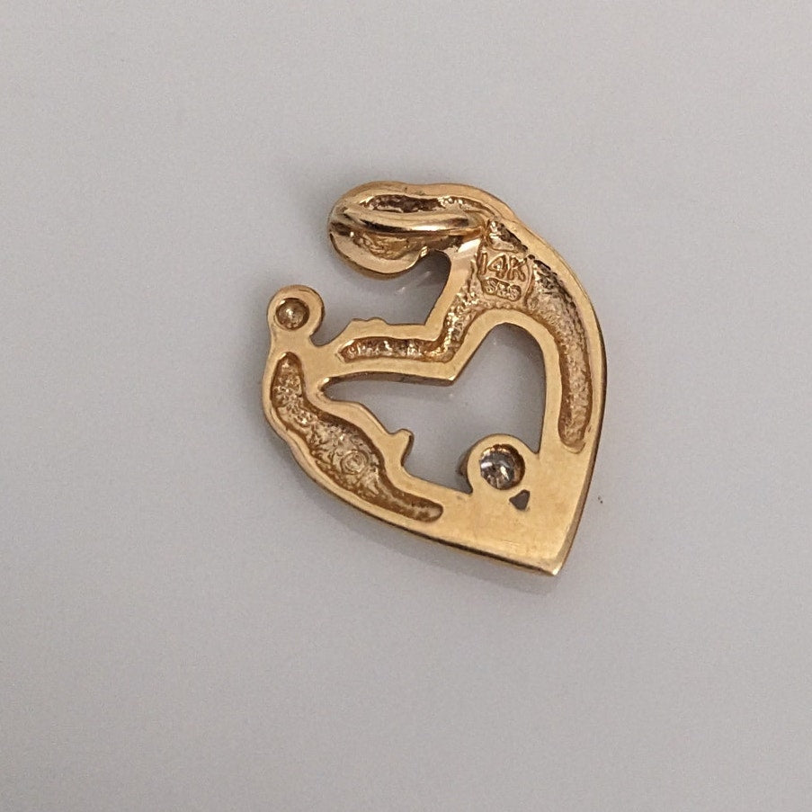 Vintage 14k Yellow Gold Mother and Child Heart Pendant