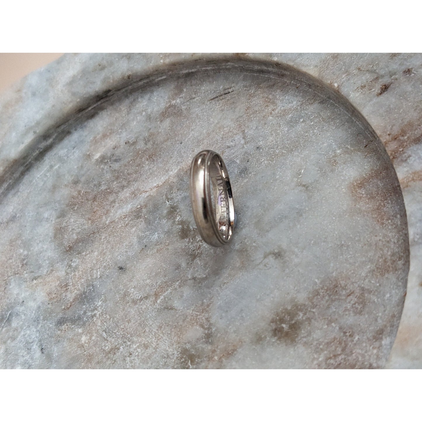 Vintage 10k White Gold "Our Love Is Eternal" Engraved Simple Wedding Band Size 7