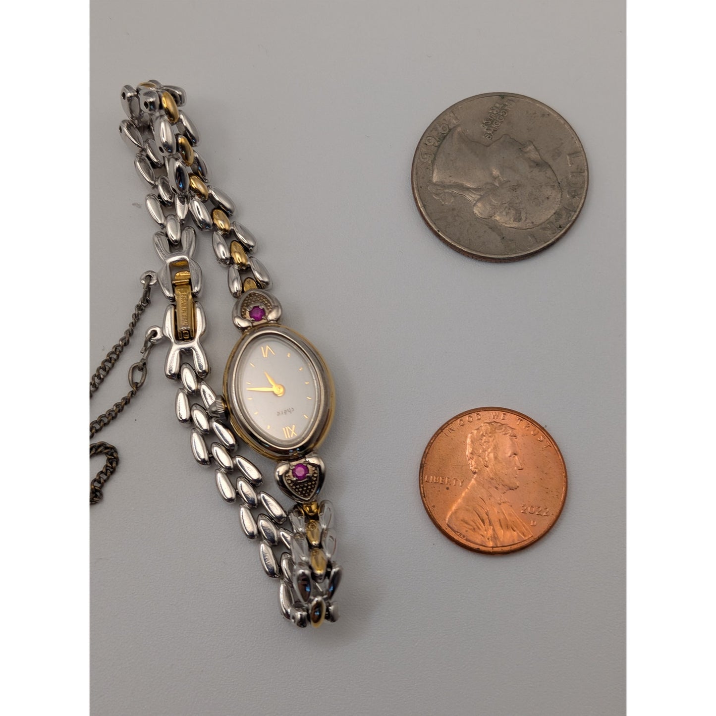 Vintage Citizen Chere Dainty Two Tone Bracelet Watch with Pink Stones