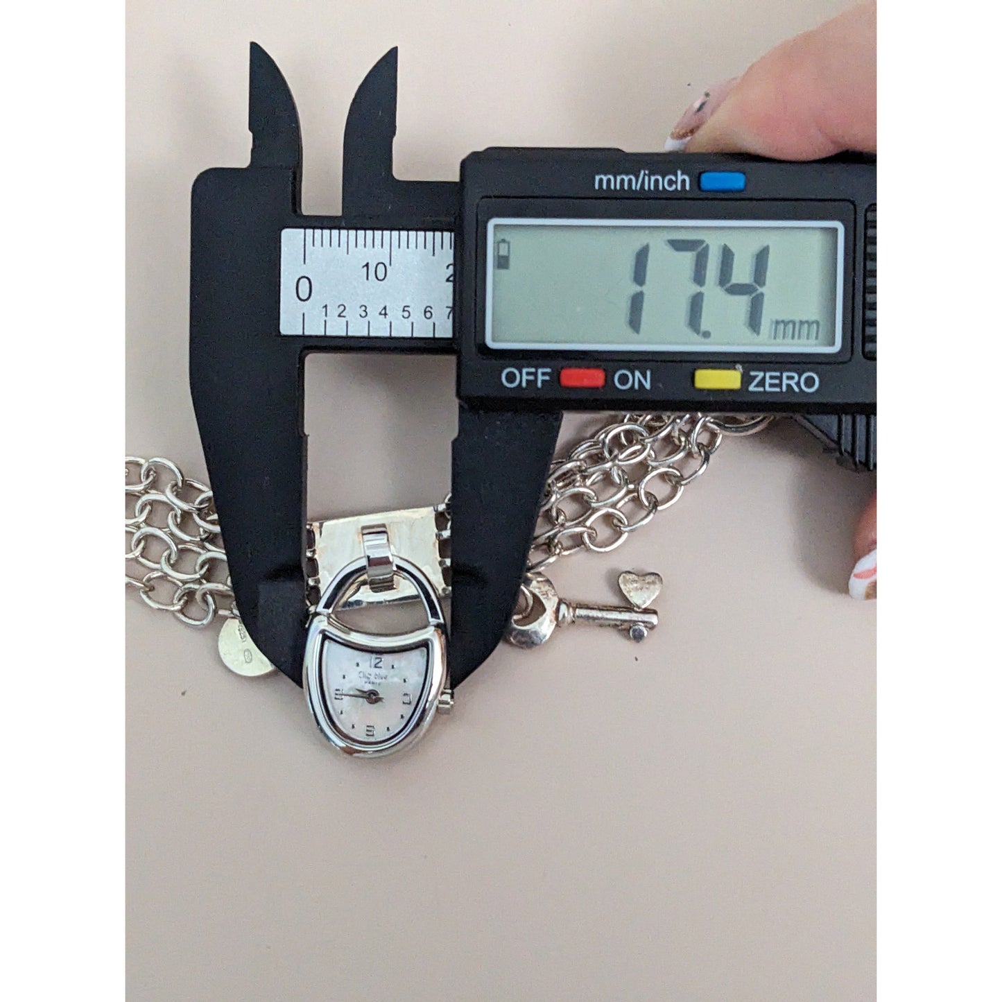 Vintage Andre Mouche Silver Tone Bangle Watch with Blue Floral Enamel Working