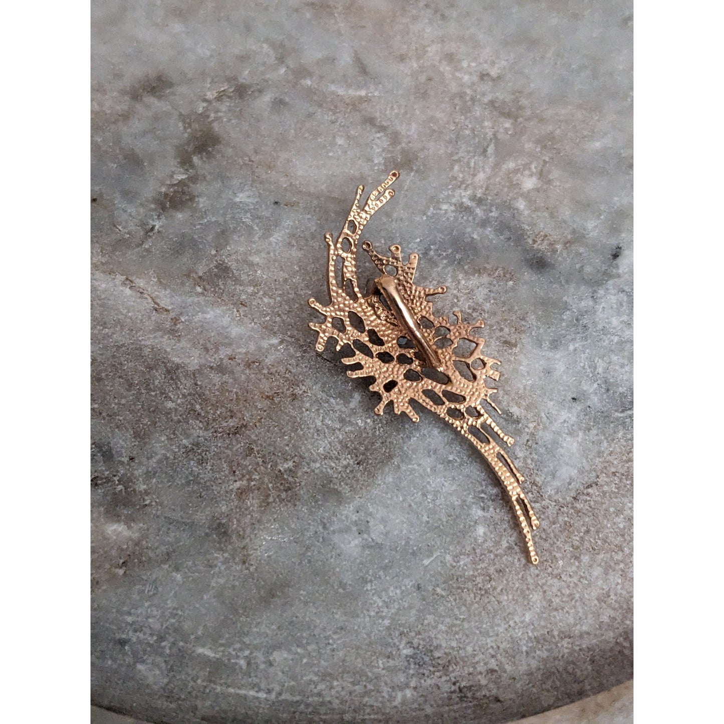 Vintage 14K Gold Modernist Brutalist Pendant with Light Blue Gem