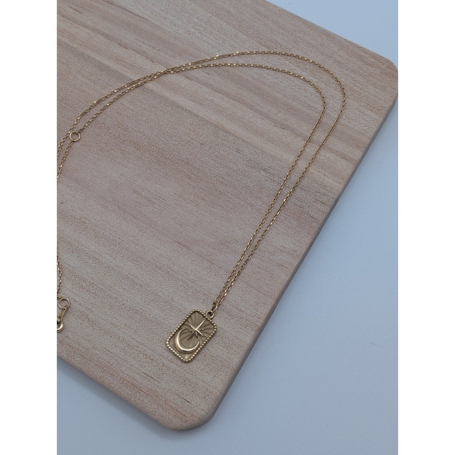 Estate 14k Yellow Gold Celestial Moon and Star Pendant Necklace