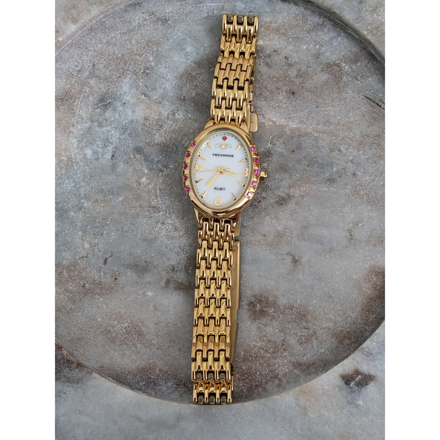 Vintage Andre Mouche Silver Tone Bangle Watch with Blue Floral Enamel Working