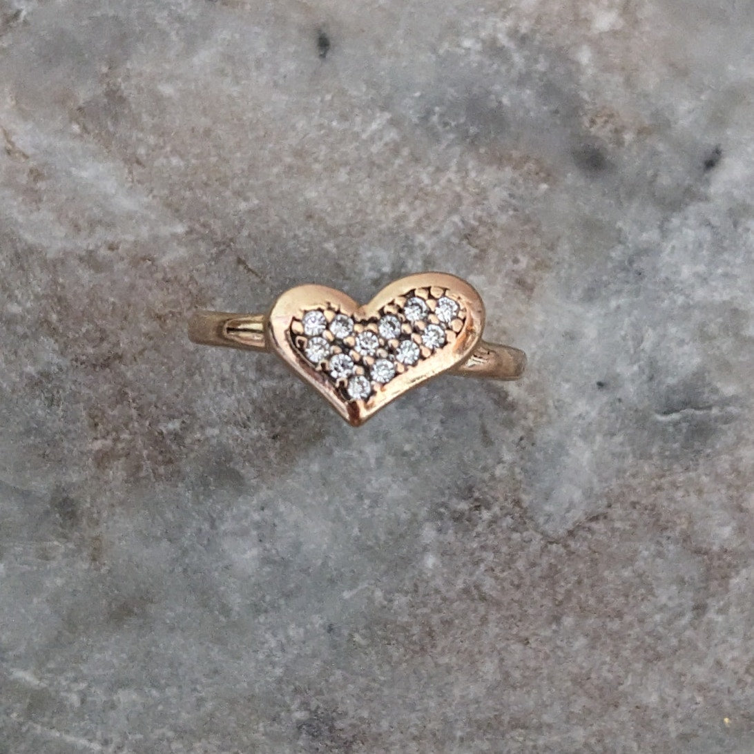 Vintage 14k Rose Gold Heart with White Stone Accents Cluster Ring Size 5.5