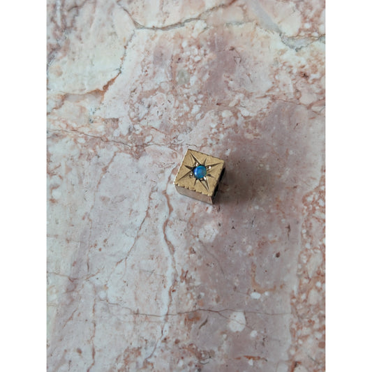 Vintage Unmarked 10k Gold Cube Slider Charm Starburst Set Faux Opal