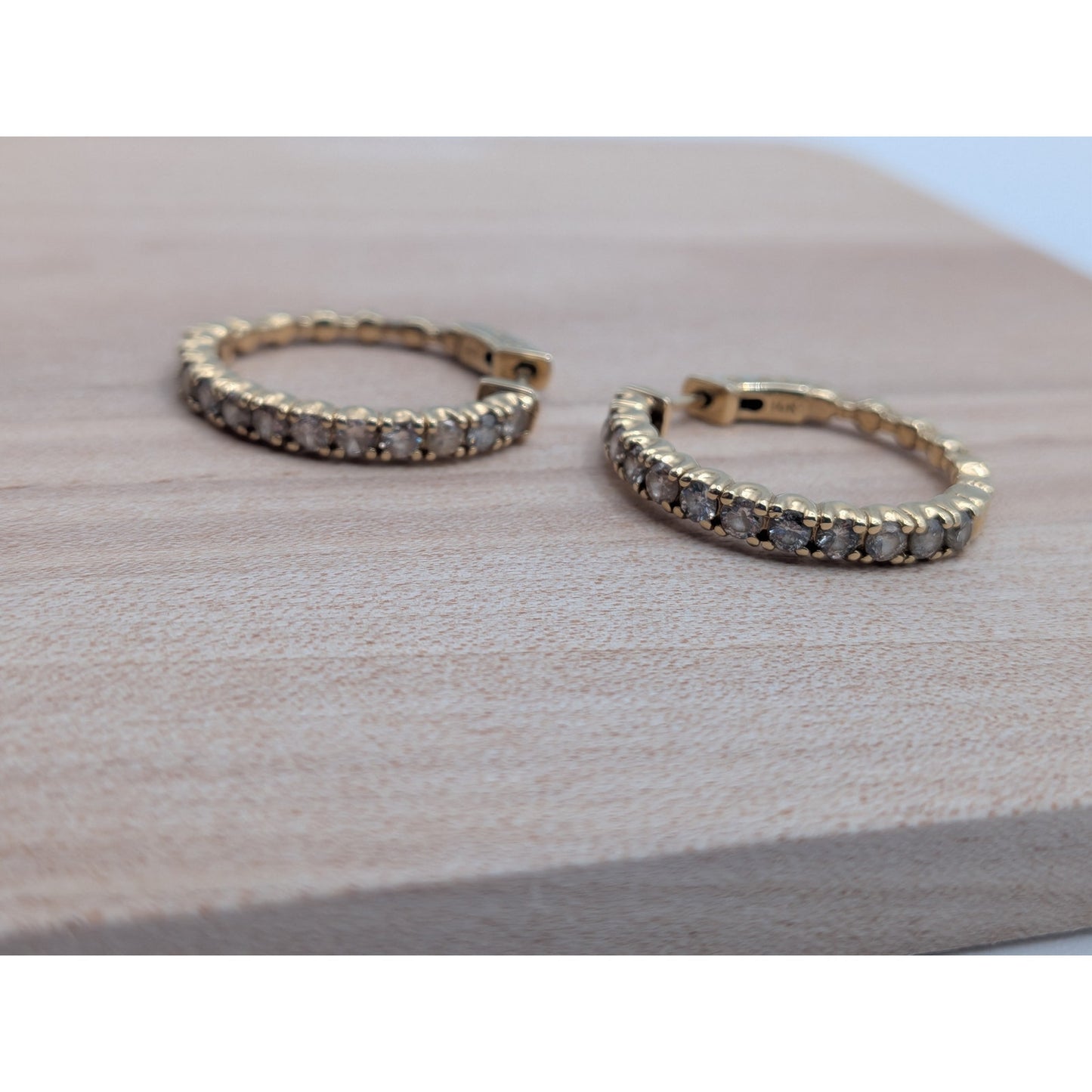 Vintage 14k Yellow Gold Huggie Hoop Earrings with Round Diamonds