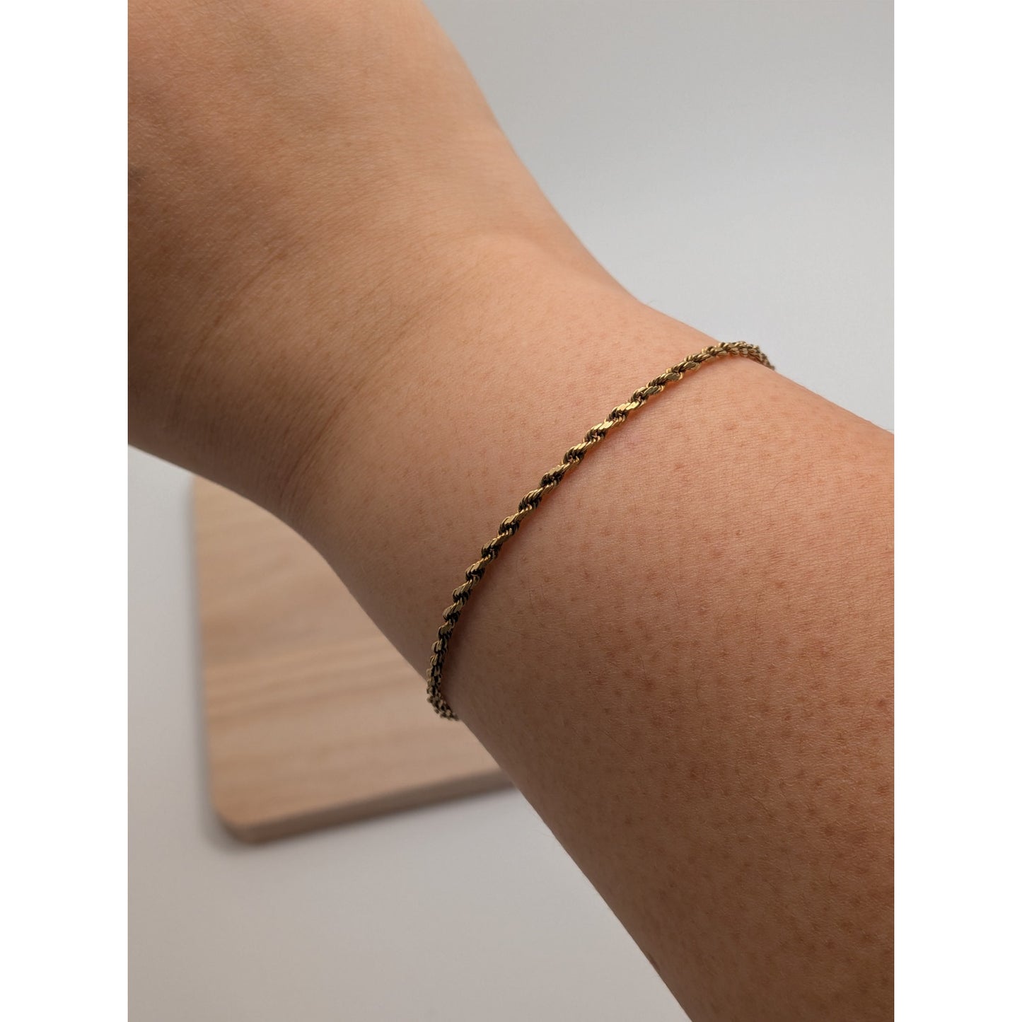 Vintage 14k Yellow Gold 1.6mm Rope Chain Bracelet 8in