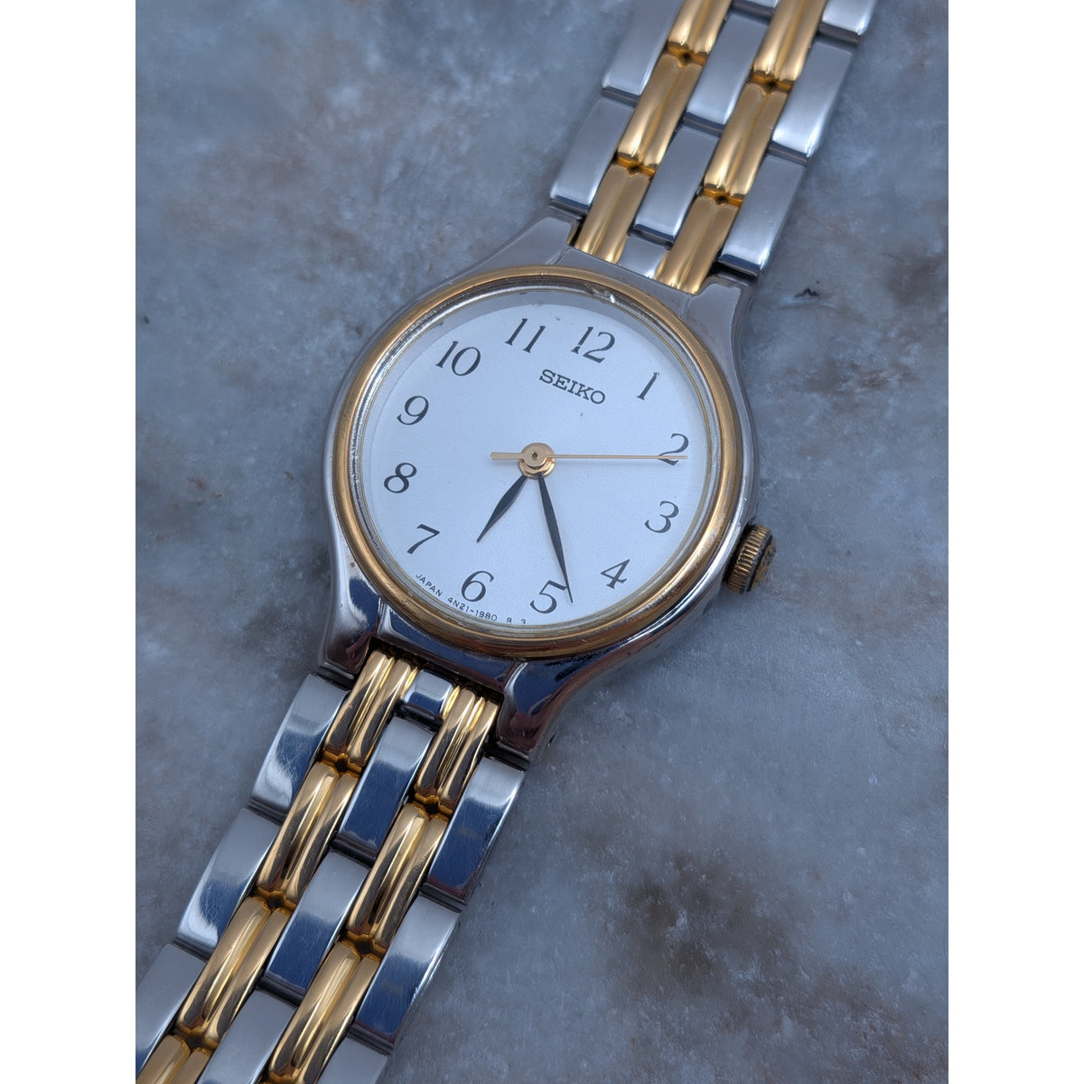 FLAW Vintage 1990s Seiko 4N21-0960 Two Tone Quartz Watch