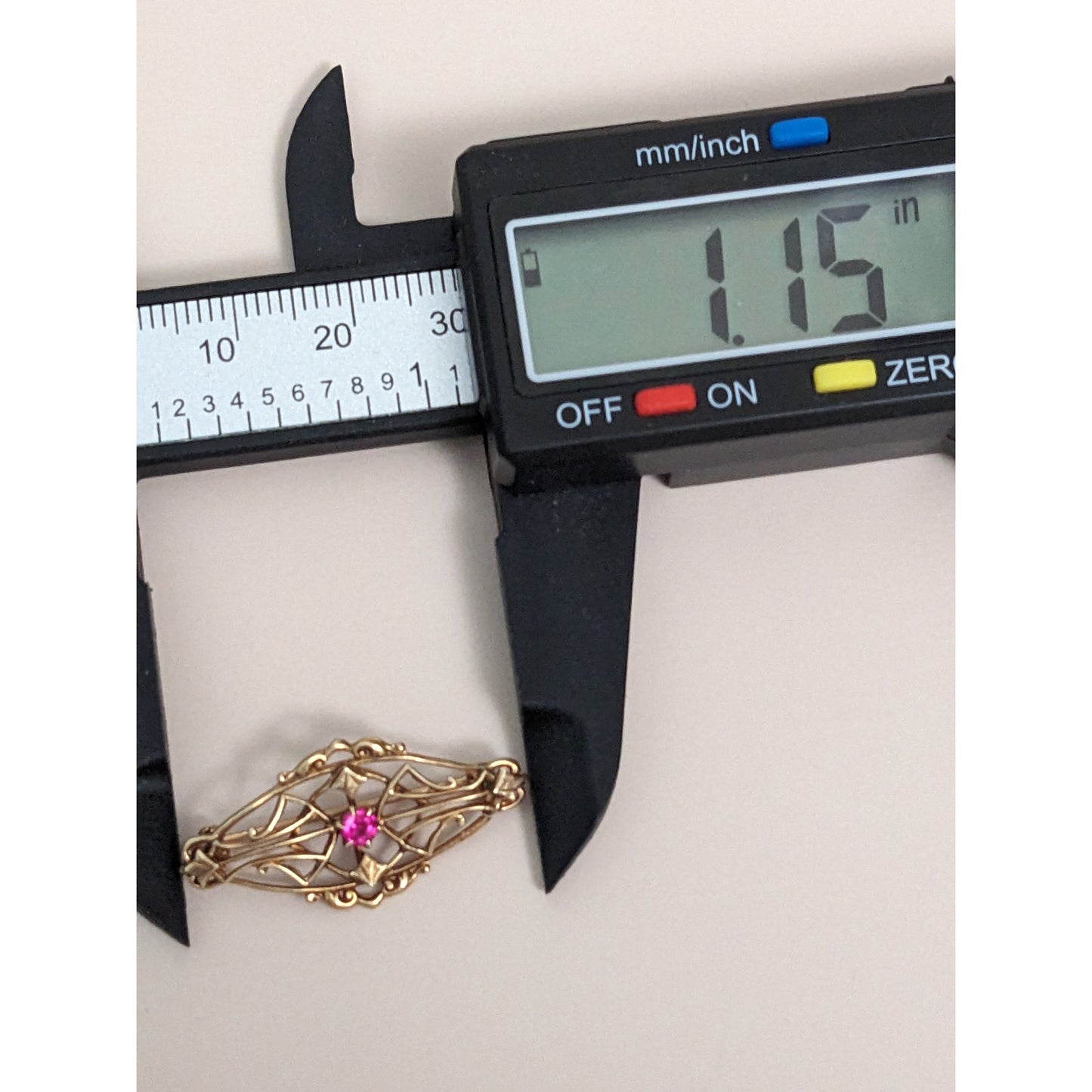 Antique 14k Gold Mini Dainty Pink Glass Victorian Flower Brooch