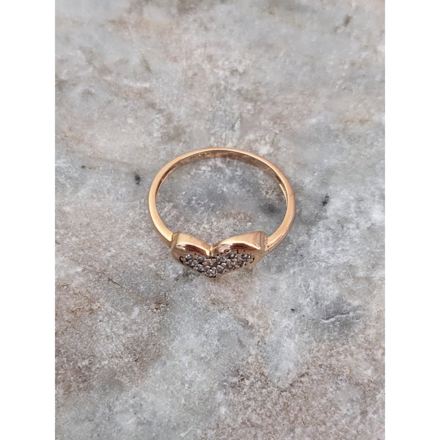 Vintage 14k Rose Gold Heart with White Stone Accents Cluster Ring Size 5.5