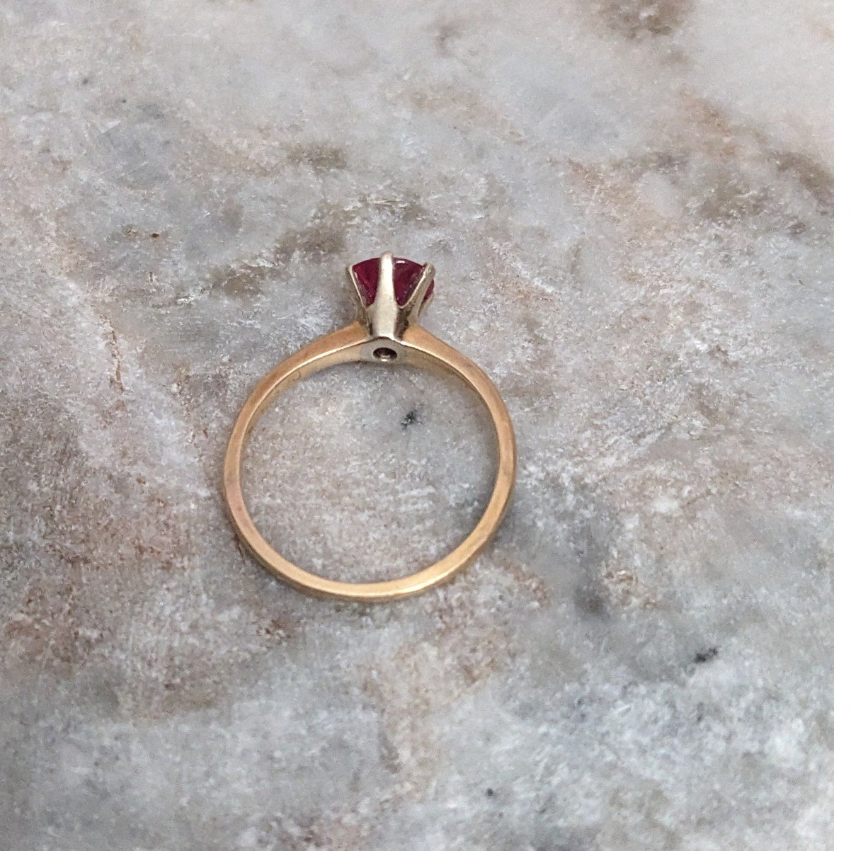 Vintage 14k Yellow Gold Bang Ring Solitaire Lab Ruby Size 6