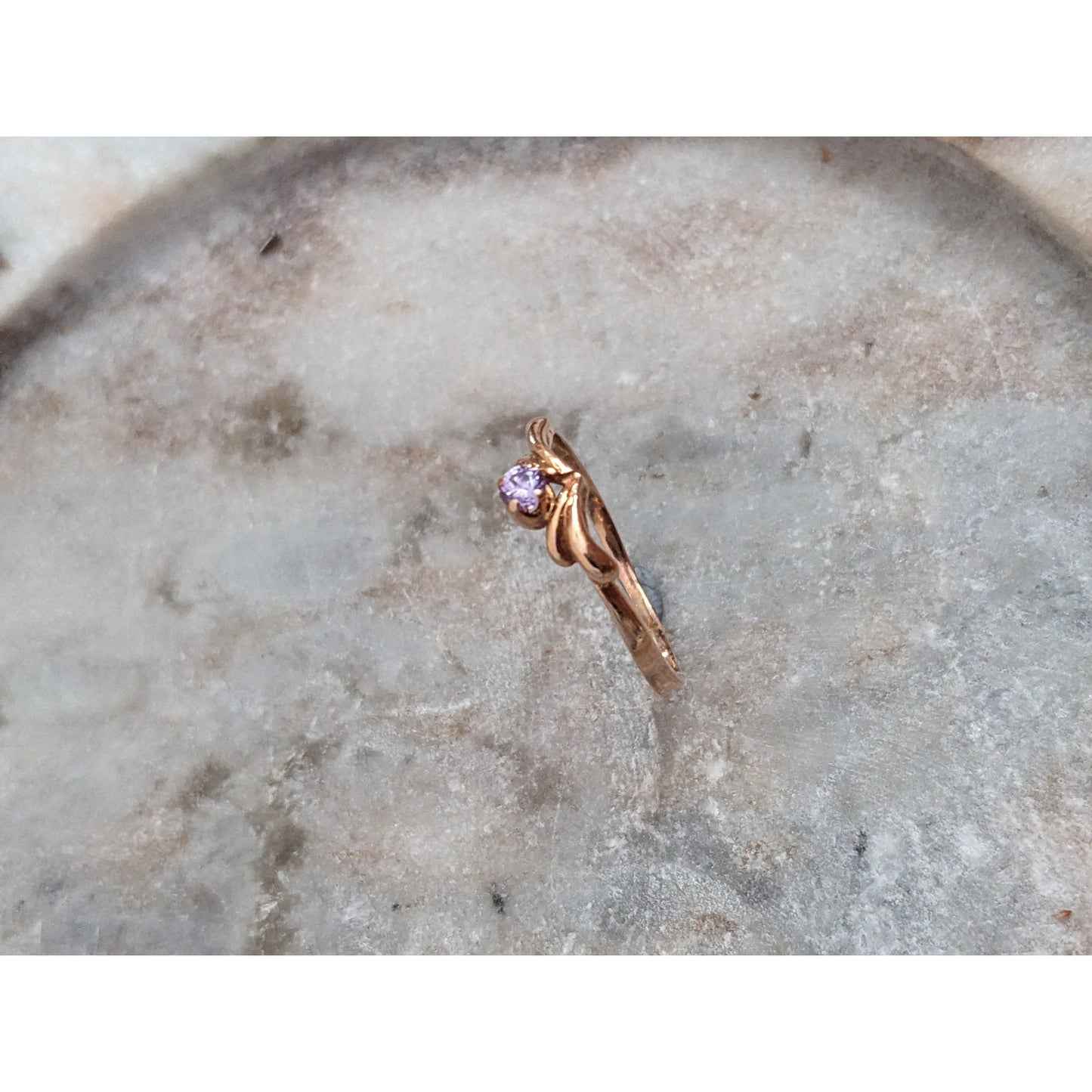 Estate 14k Rose Gold Dainty Purple Stone Tiara Ring Size 7.75