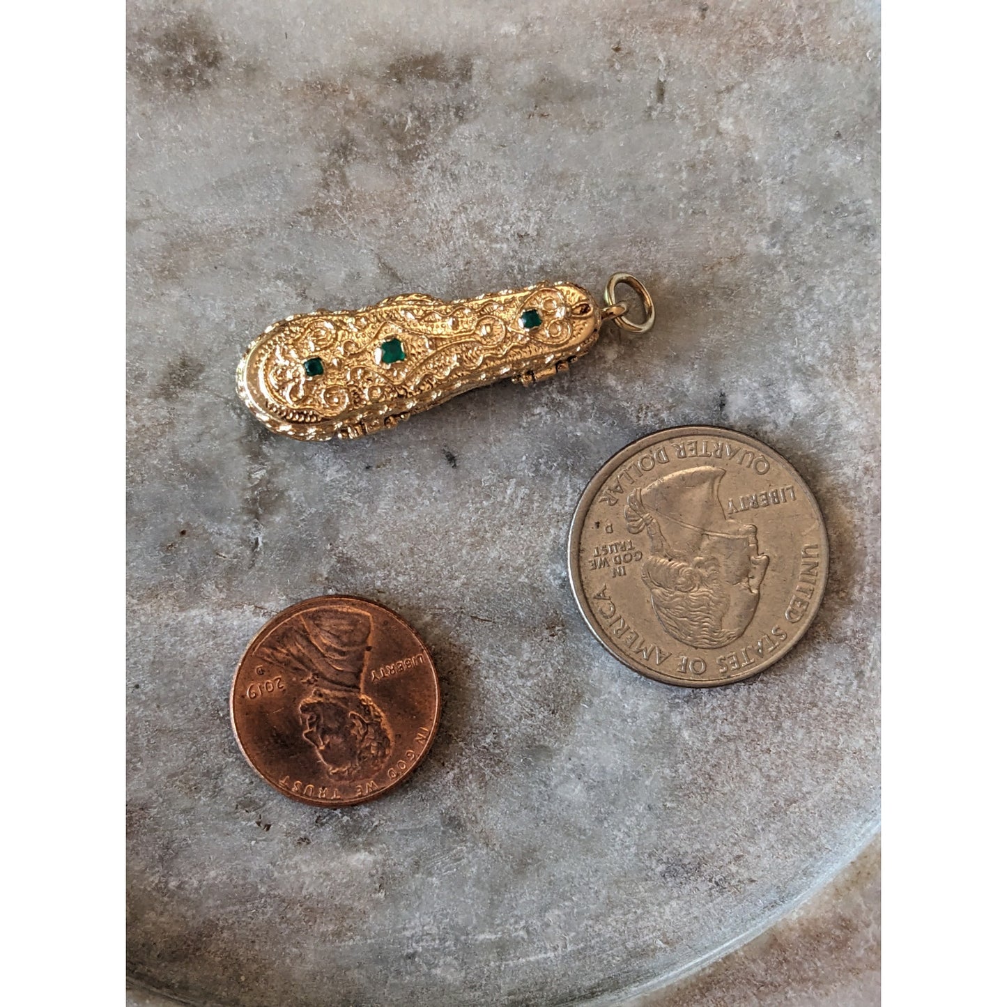 Vintage Unmarked 14k Intricate Violin Case Locket Movable Violin Charm Pendant
