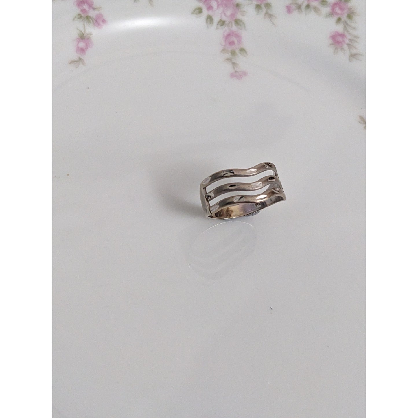 Vintage 14k White Gold Wave 3 Layer Ring Size 7