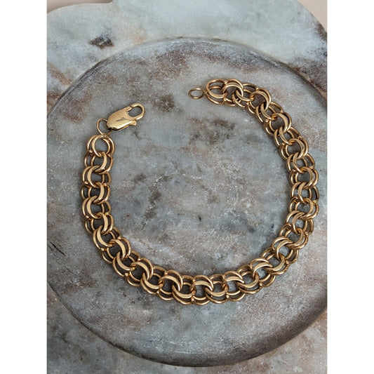 Vintage 14k Yellow Gold Hefty Double Curb Link Bracelet 8in ~26.4g