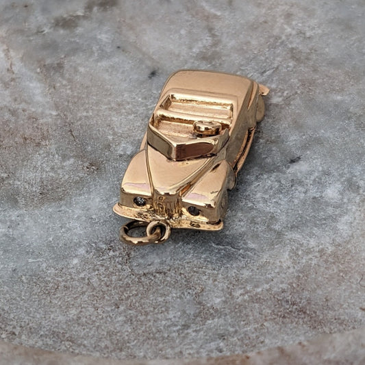 Vintage 14K Yellow Gold Diamond Convertible Car Charm Pendant
