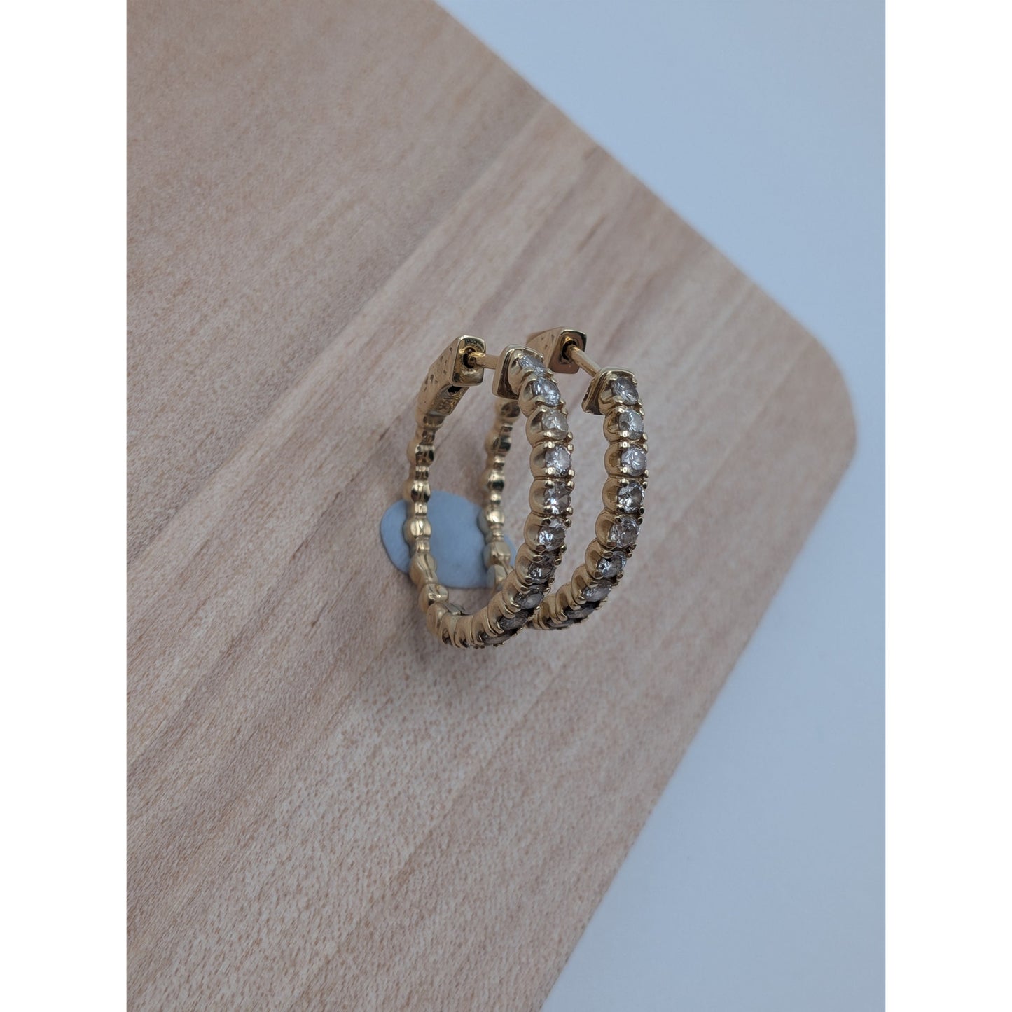 Vintage 14k Yellow Gold Huggie Hoop Earrings with Round Diamonds