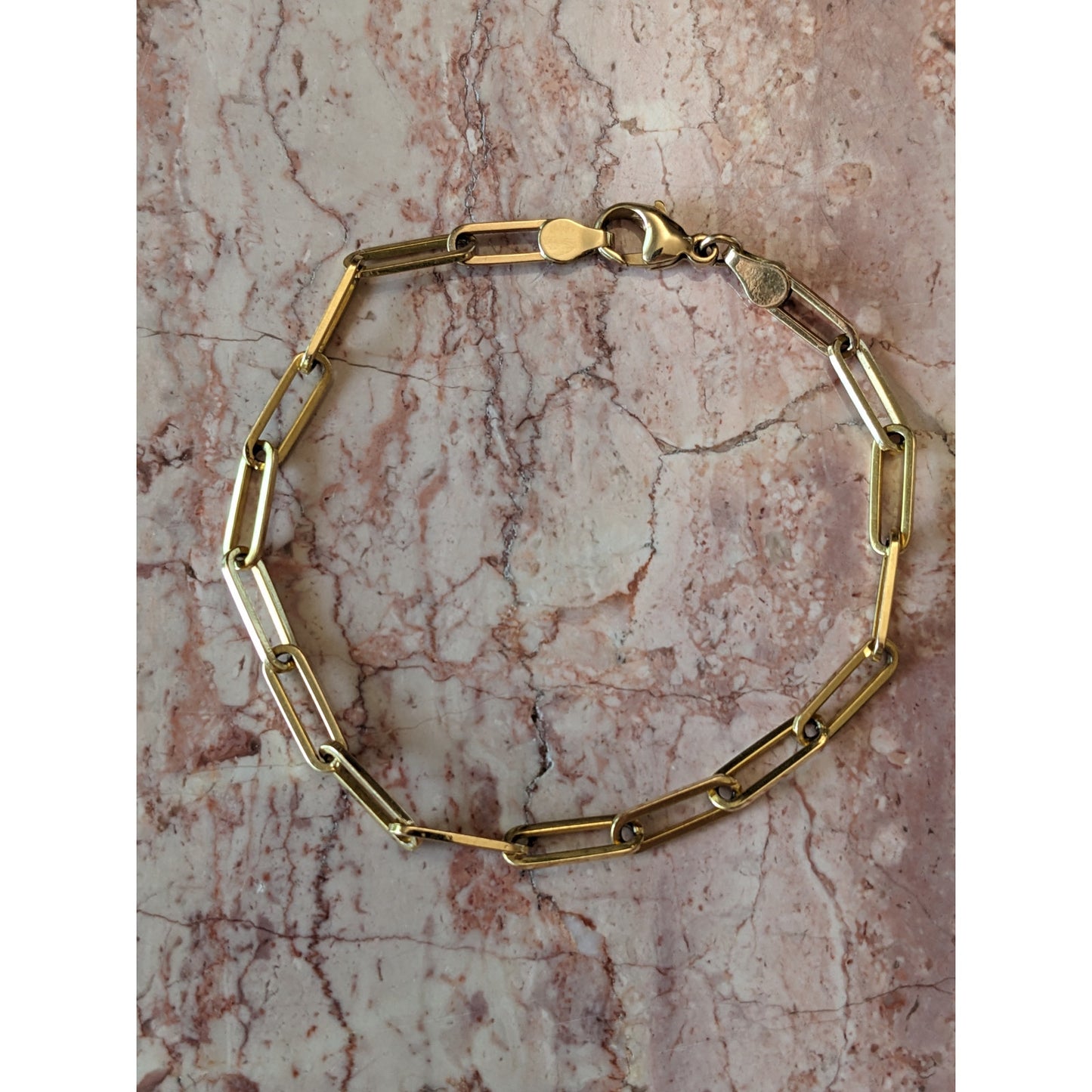 Vintage 14k Yellow Gold Thin Paperclip Chain Bracelet 7in