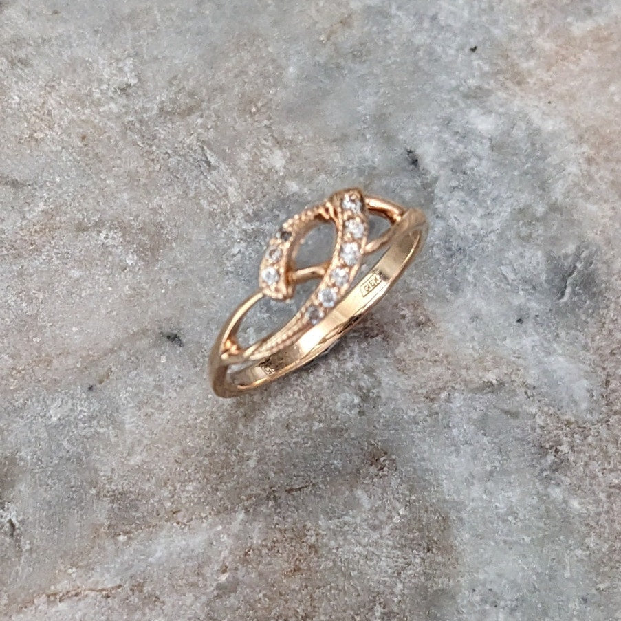 Vintage 14k Yellow Gold Crossover Swirl Accent Stones Ring Size 6.5