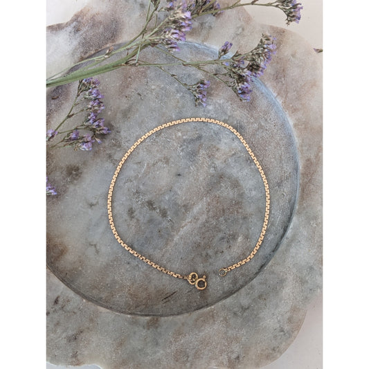 Estate 14k Italy Solid Yellow Gold Thin Herringbone Chain Bracelet