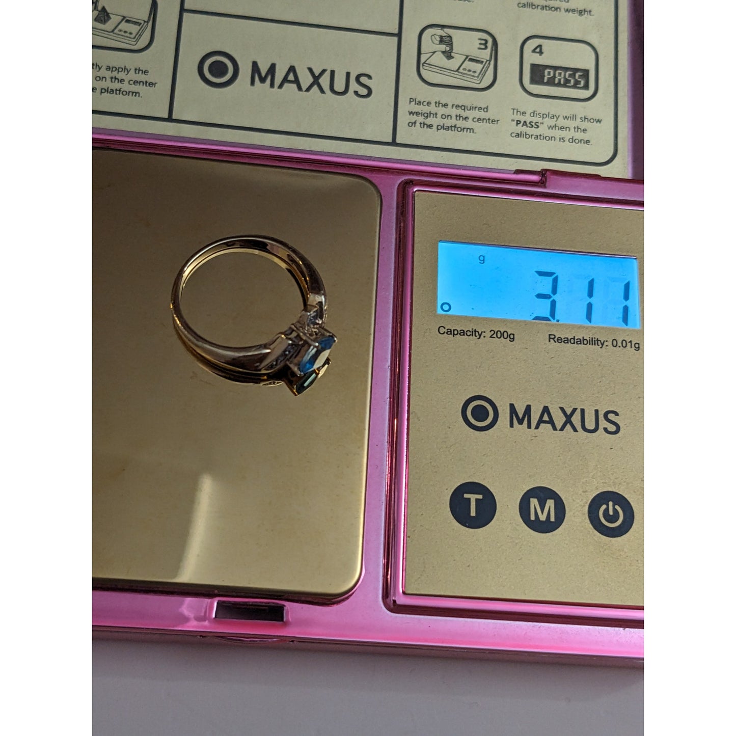 Vintage 10k Yellow Gold Blue Topaz and Diamond Accent Ring Size 8