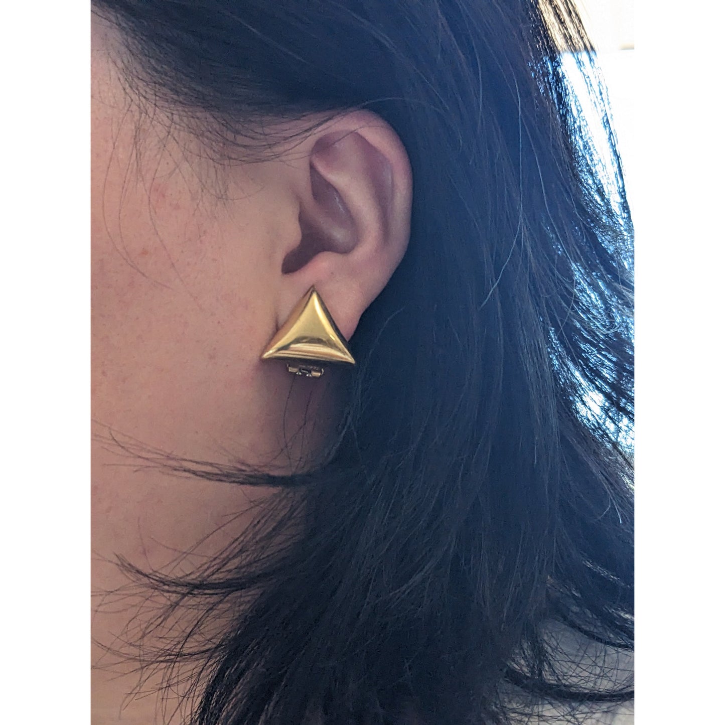 Vintage 14k Yellow Gold Hollow Chunky Triangle Earrings Omega Backs