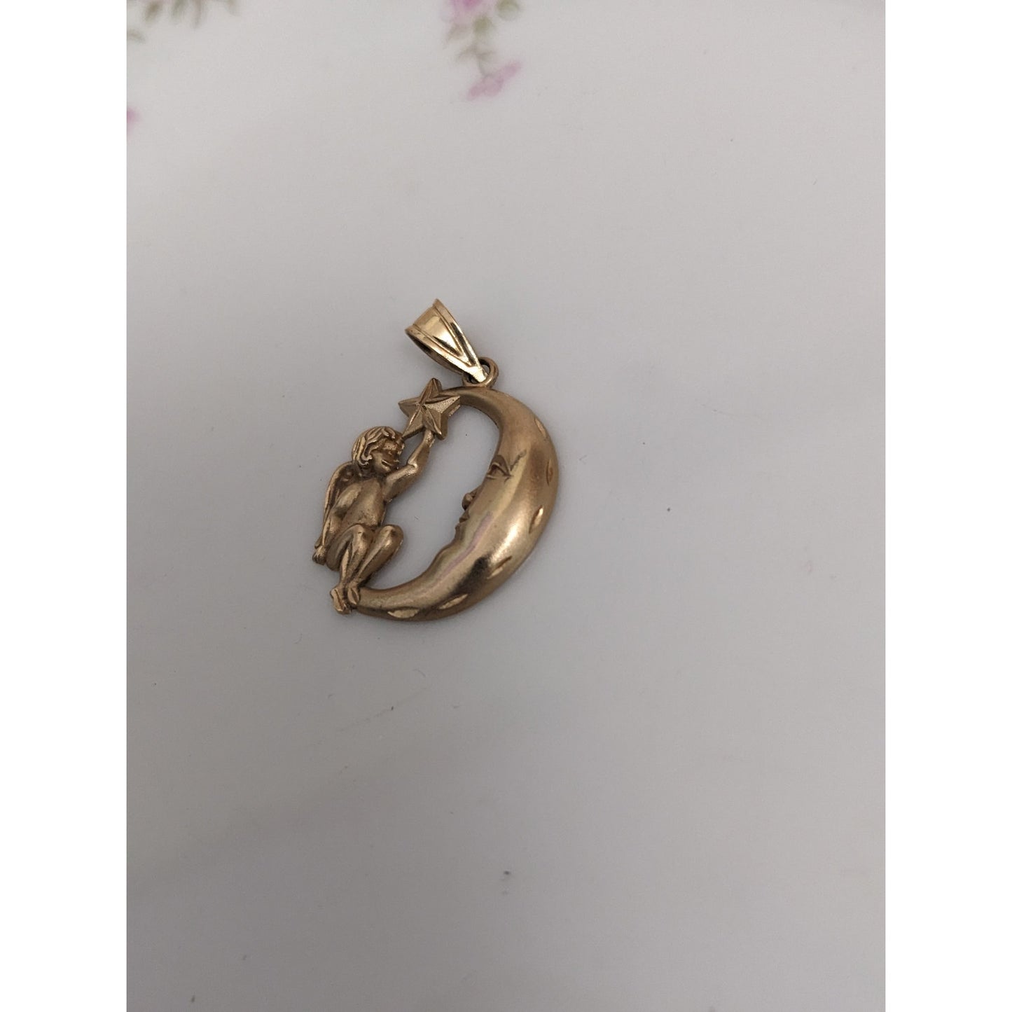 Vintage 14k Yellow Gold Michael Anthony Cherub Star Crescent Moon Pendant